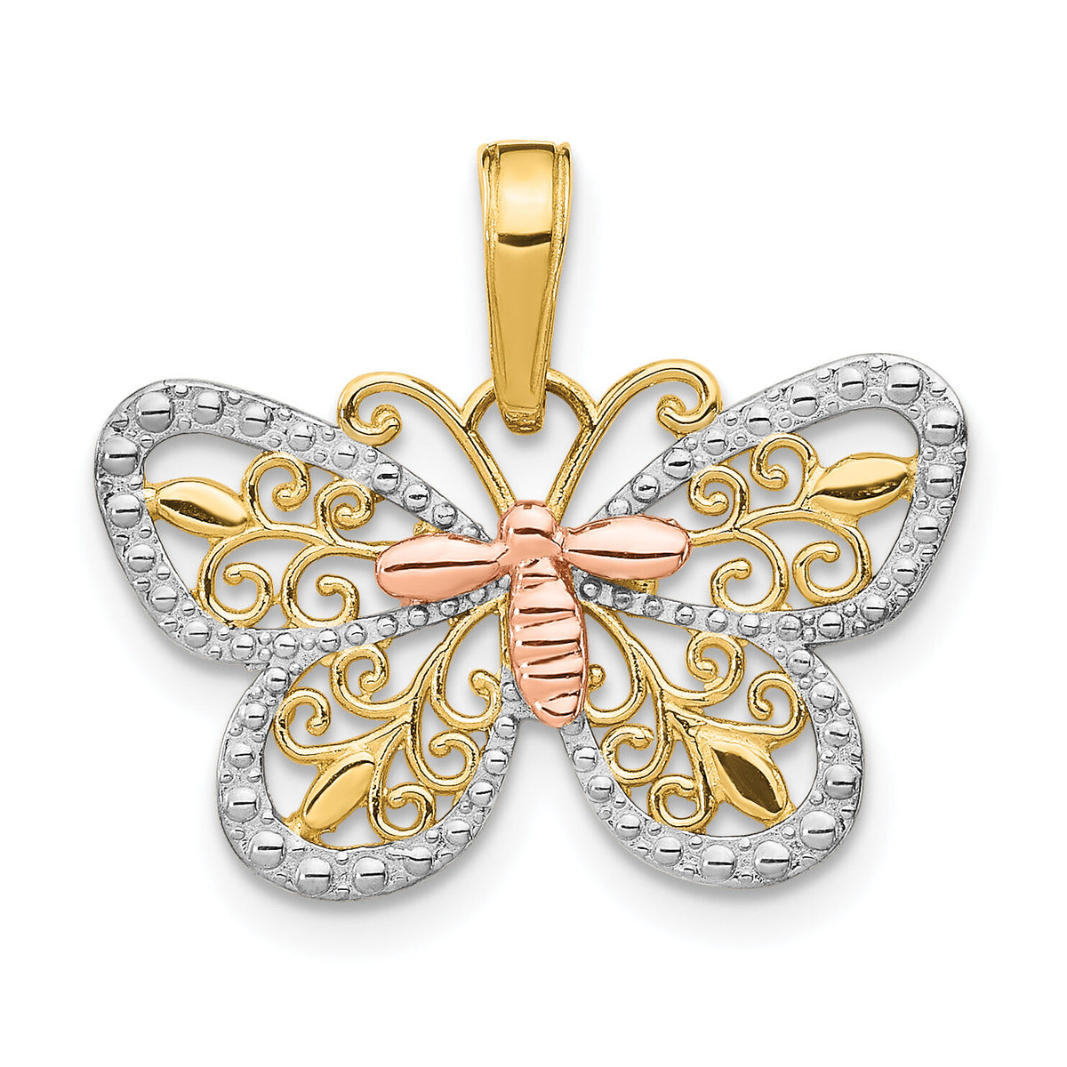 14k Two-tone w/White Rhodium Diamond-cut Butterfly Pendant-K4832