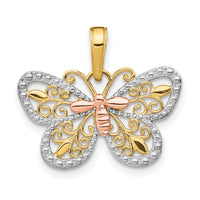 14k Two-tone w/White Rhodium Diamond-cut Butterfly Pendant-K4832
