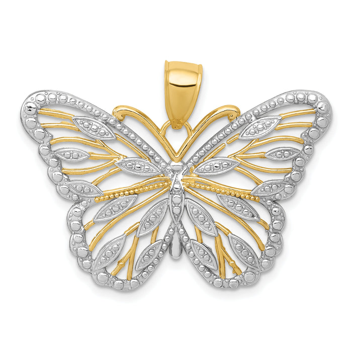 14k and Rhodium Butterfly Pendant-K4834