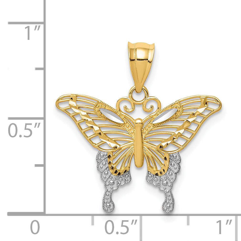 14k and Rhodium Diamond-cut Butterfly Pendant-K4841