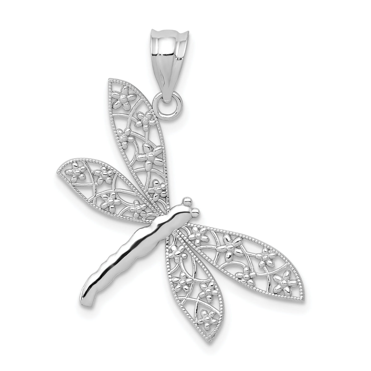 14k White Gold Filigree Dragonfly Pendant-K4848
