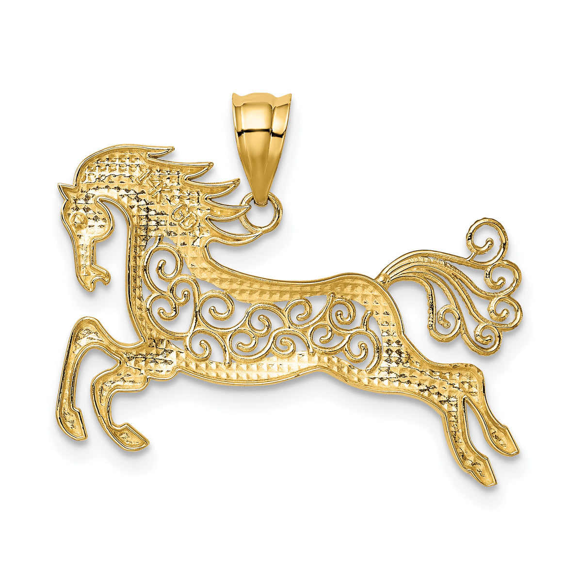 14k w/ Rhodium Filigree Horse Pendant-K4861
