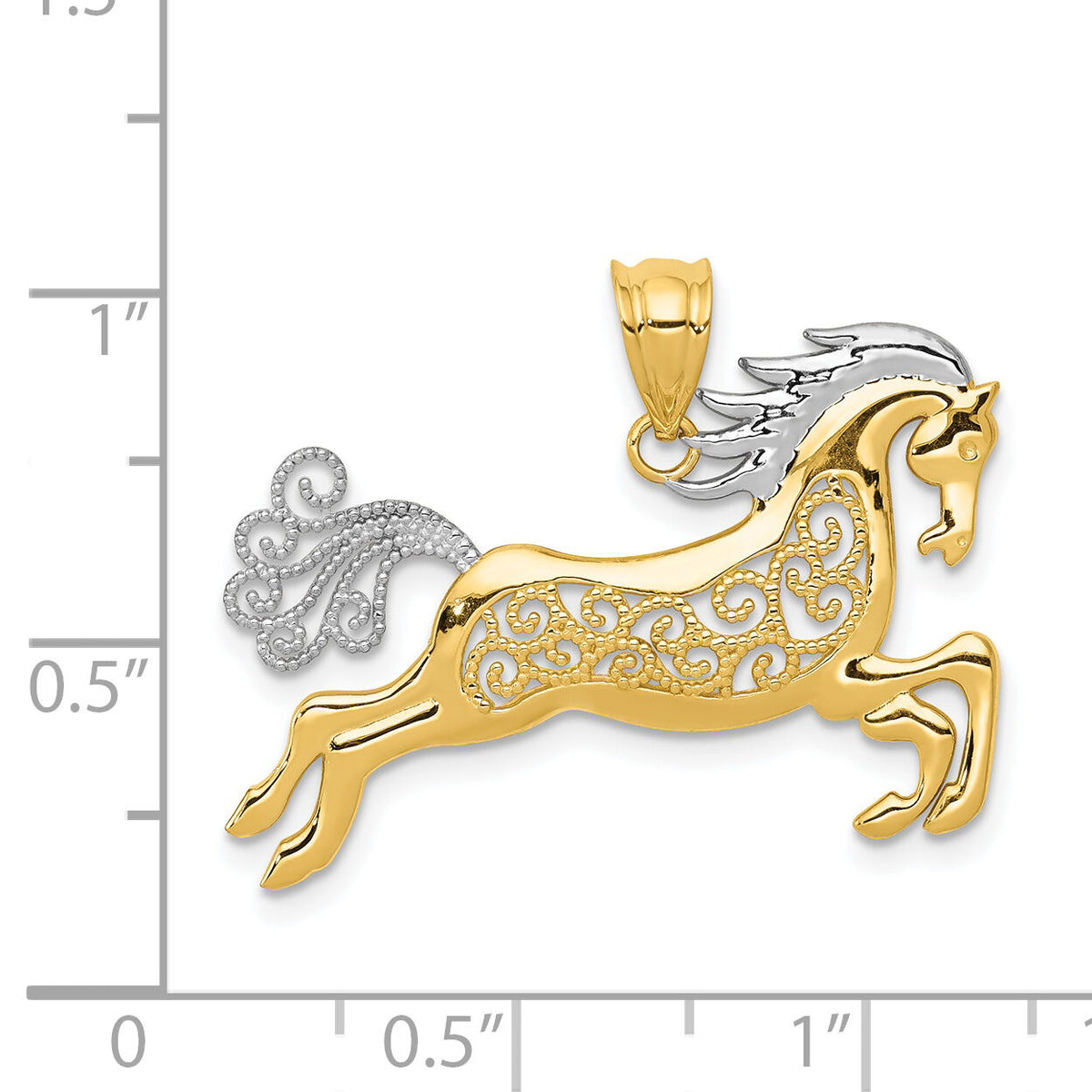 14k w/ Rhodium Filigree Horse Pendant-K4861