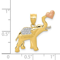 14k Two-tone w/White Rhodium Elephant w/Heart Pendant-K4864