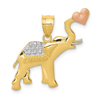 14k Two-tone w/White Rhodium Elephant w/Heart Pendant-K4864