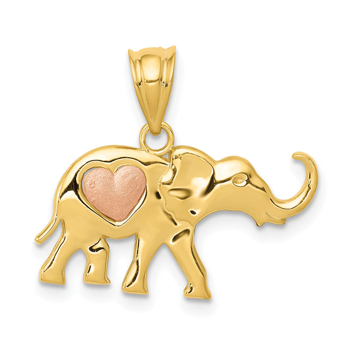 14k Yellow and Rose Gold Elephant w/Heart Charm-K4865
