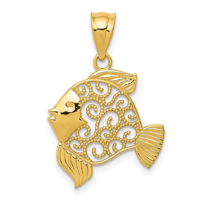14k Filigree Fish Pendant-K4872