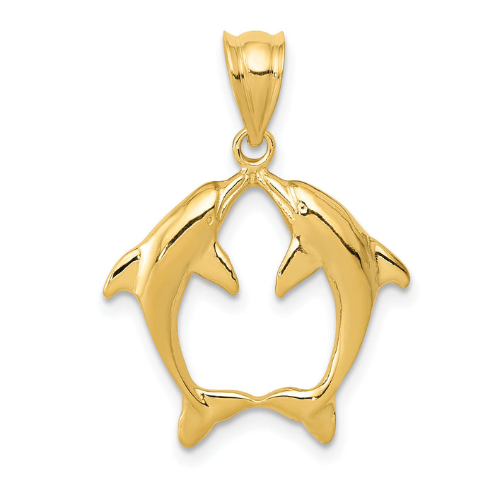 14k Two Dolphins Pendant-K4874