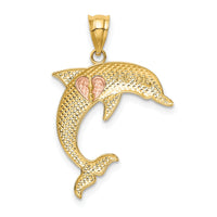 14k Two Tone Dolphin w/Heart Pendant-K4878
