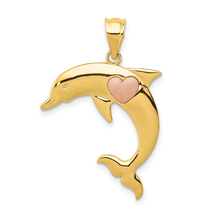 14k Two Tone Dolphin w/Heart Pendant-K4878