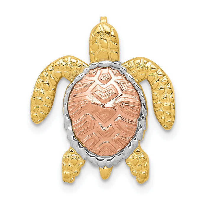 14K Two-Tone w/ White Rhodium Turtle Pendant Slide-K4882