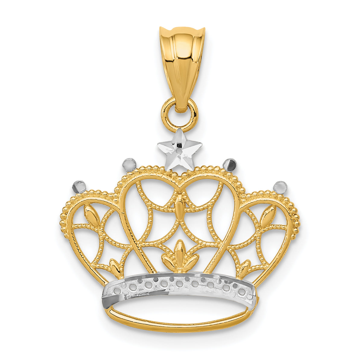 14k and Rhodium Crown Pendant-K4884