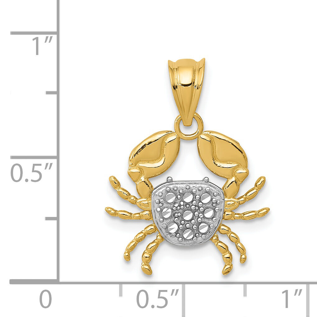 14K with Rhodium Diamond-Cut Crab Pendant-K4885