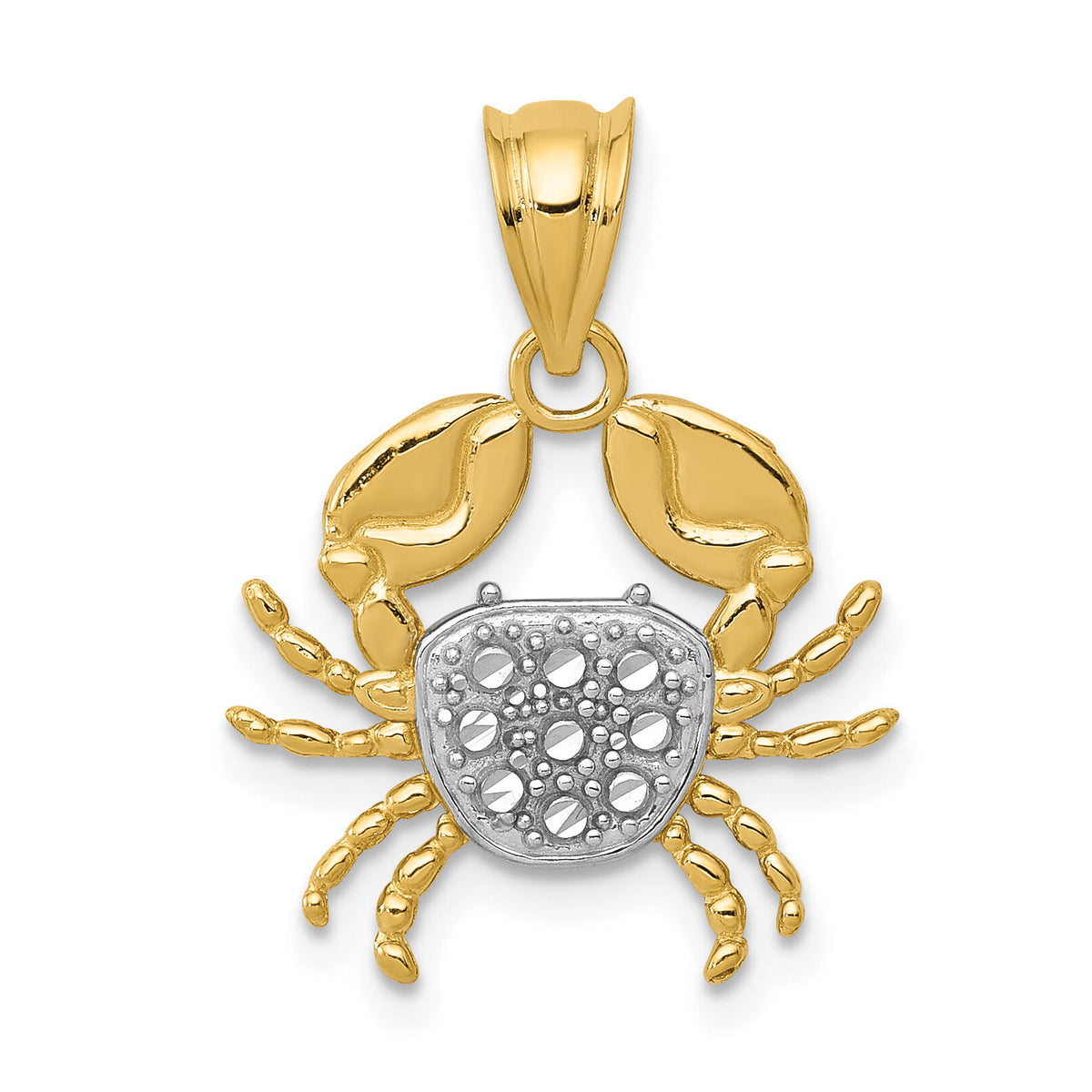 14K with Rhodium Diamond-Cut Crab Pendant-K4885