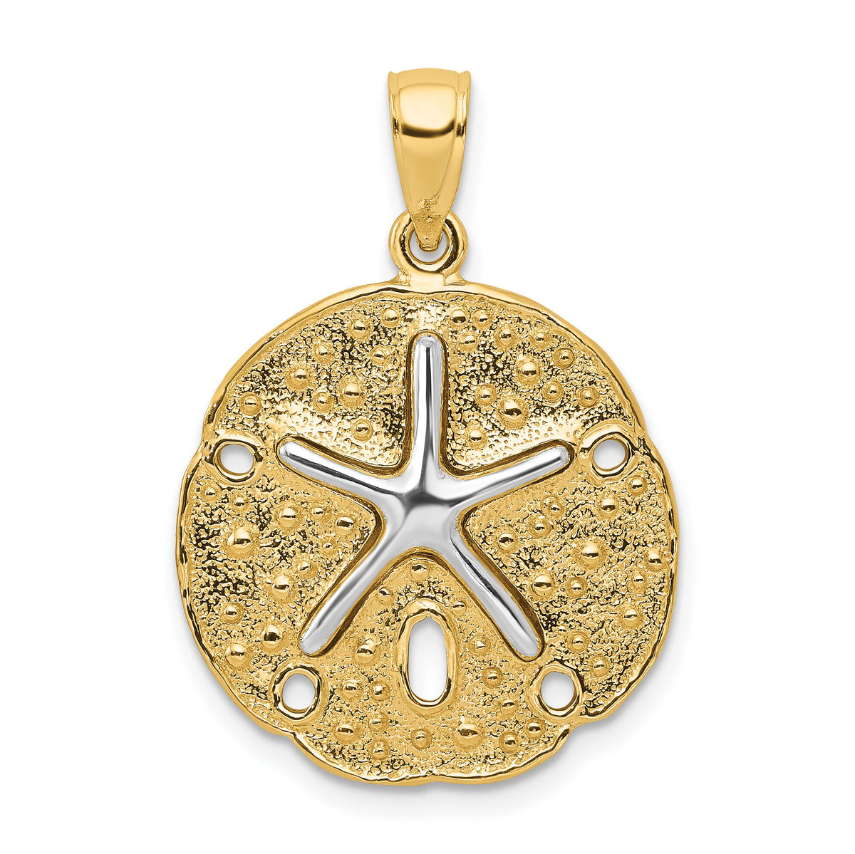 14k Two Tone Sand Dollar w/ Starfish Pendant-K4894