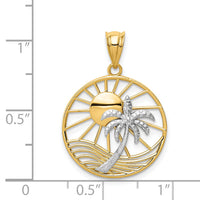 14K Two-tone Sun and Palm Tree Pendant-K4902