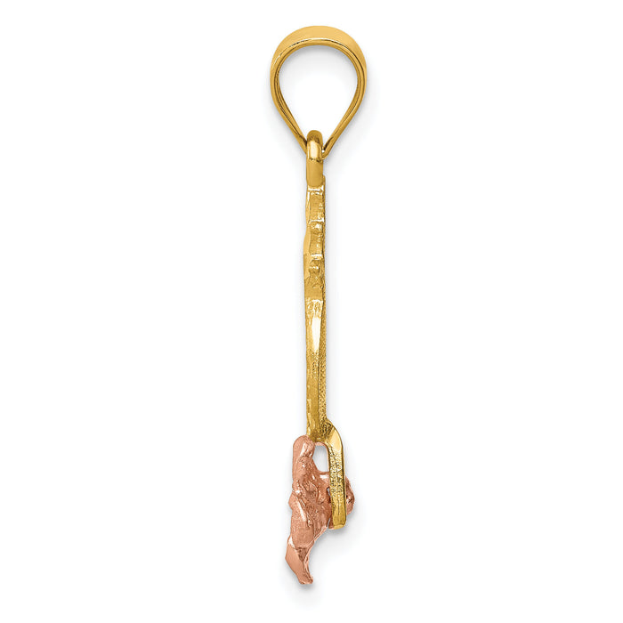 14K Yellow and Rose Gold Pineapple W/ Plumeria Pendant-K4907