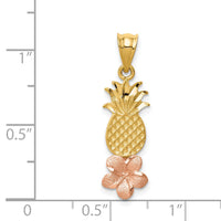 14K Yellow and Rose Gold Pineapple W/ Plumeria Pendant-K4907