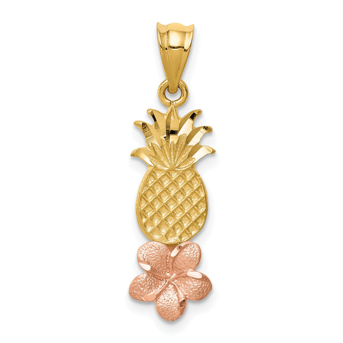 14K Yellow and Rose Gold Pineapple W/ Plumeria Pendant-K4907