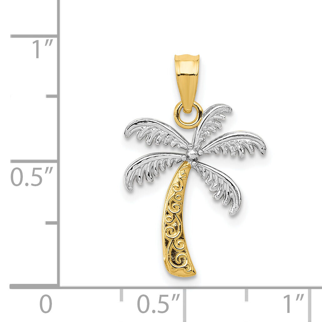 14K w/Rhodium Palm Tree Pendant-K4915