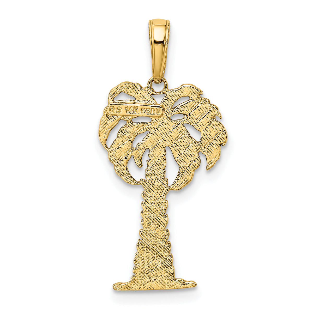 14K w/ Rhodium Polished And Textured Palm Tree Pendant-K4917