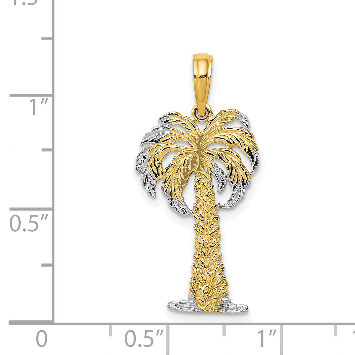 14K w/ Rhodium Polished And Textured Palm Tree Pendant-K4917