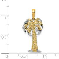 14K w/ Rhodium Polished And Textured Palm Tree Pendant-K4917