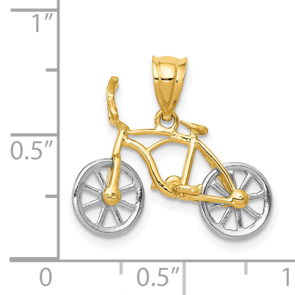 14k Two-tone 3D Moveable Bicycle Pendant-K4924
