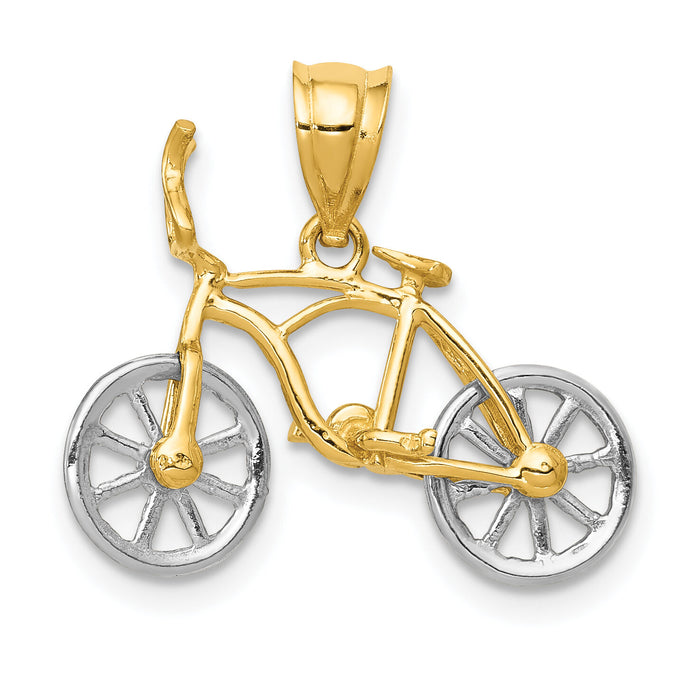 14k Two-tone 3D Moveable Bicycle Pendant-K4924