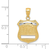 14k w/Rhodium Police Badge Pendant-K4926