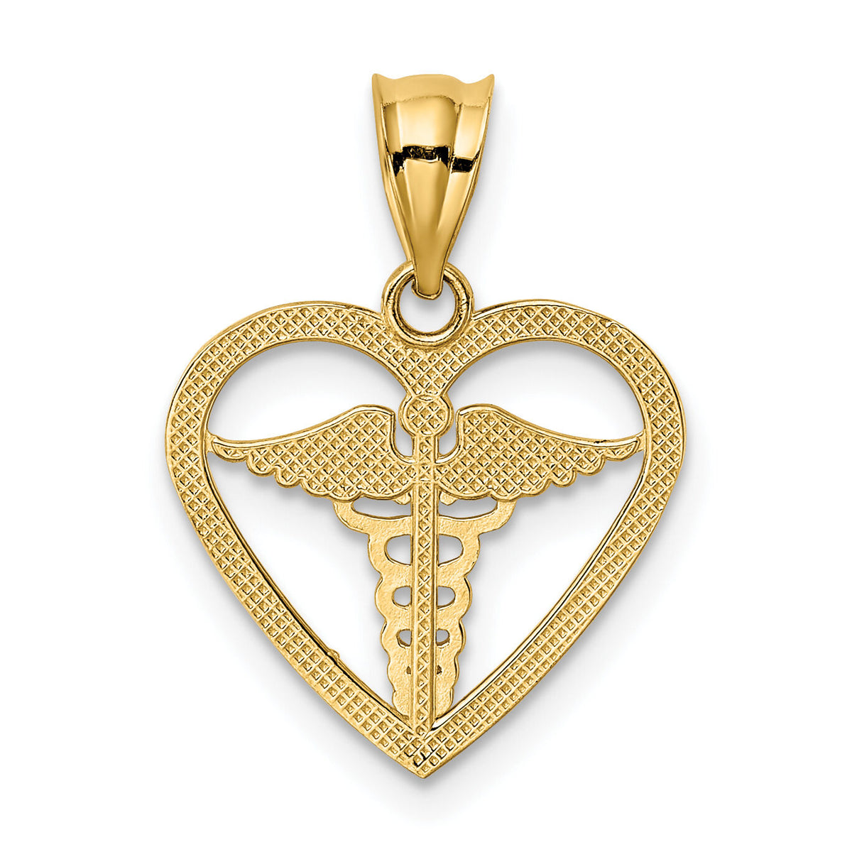 14k Caduceus Heart Medical Pendant-K4936