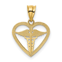 14k Caduceus Heart Medical Pendant-K4936