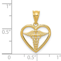 14k Caduceus Heart Medical Pendant-K4936