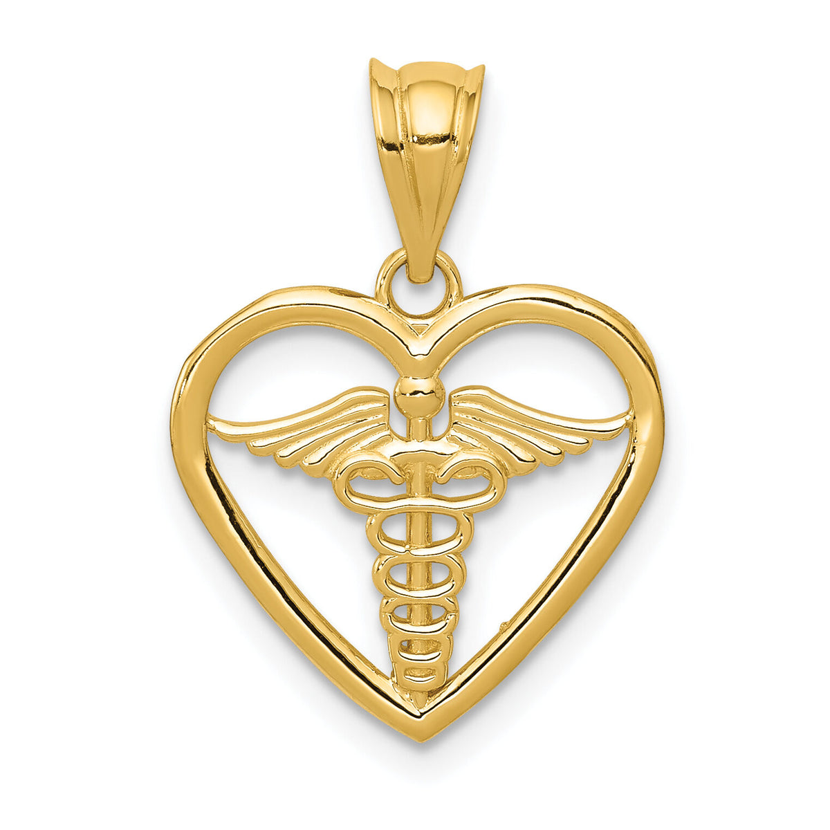 14k Caduceus Heart Medical Pendant-K4936