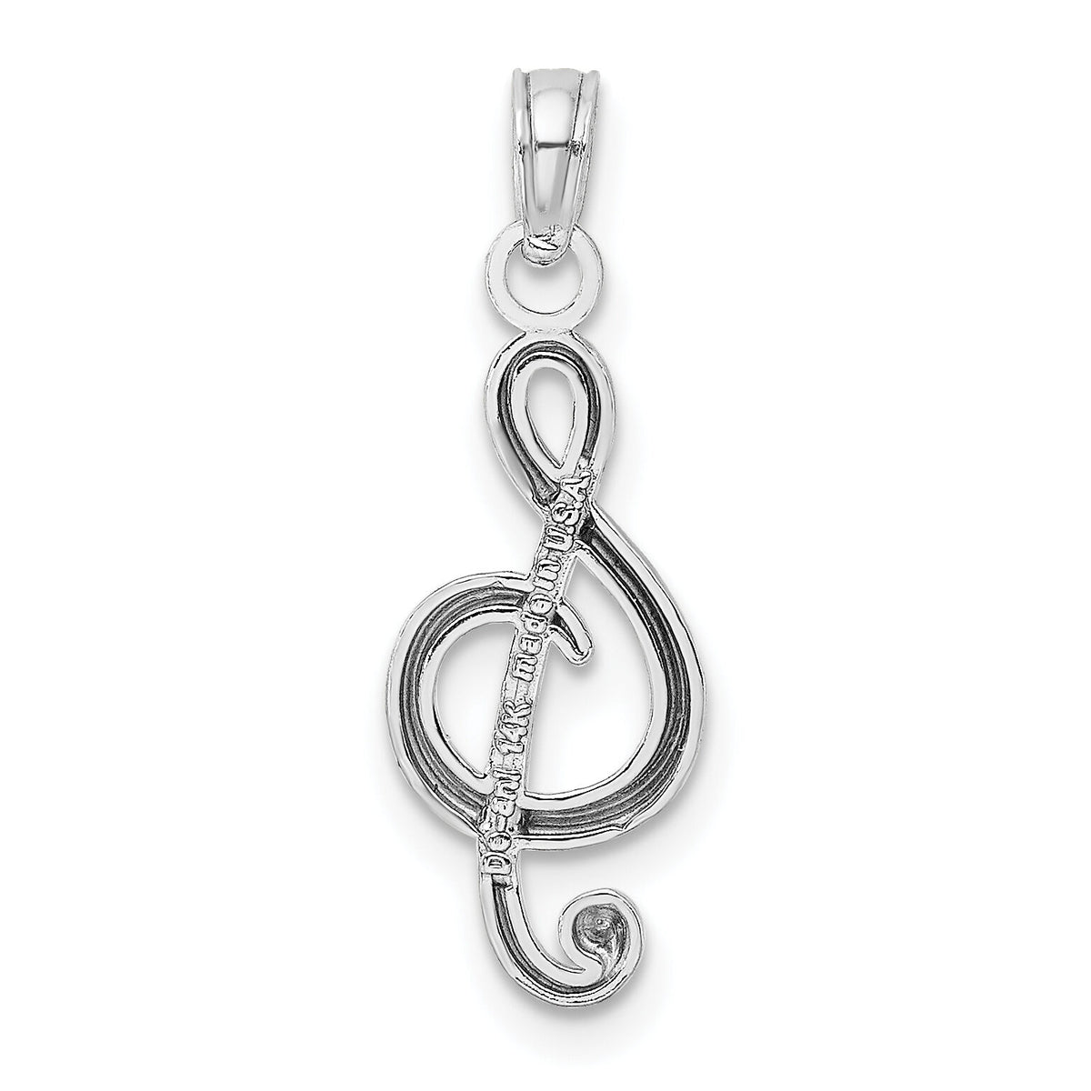 14k White Gold Polished Open-Backed Treble Clef Pendant-K4944W