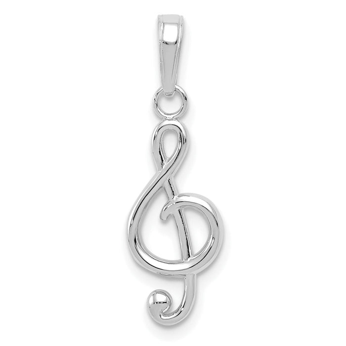 14k White Gold Polished Open-Backed Treble Clef Pendant-K4944W