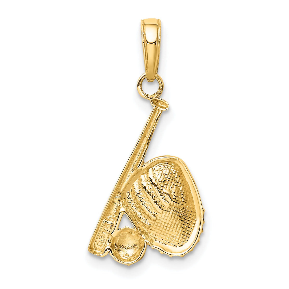 14K w/Rhodium Baseball, Bat, and Glove Pendant-K4947