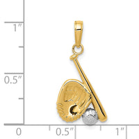 14K w/Rhodium Baseball, Bat, and Glove Pendant-K4947