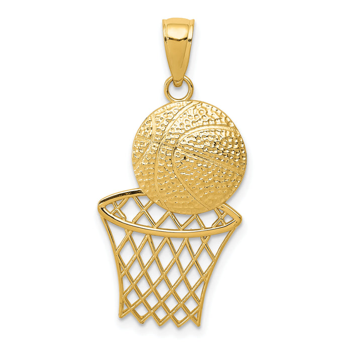 14K Diamond-Cut Basketball and Net Charm-K4951
