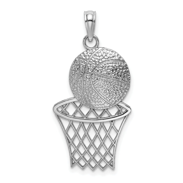 14K White Basketball and Net Charm-K4951W