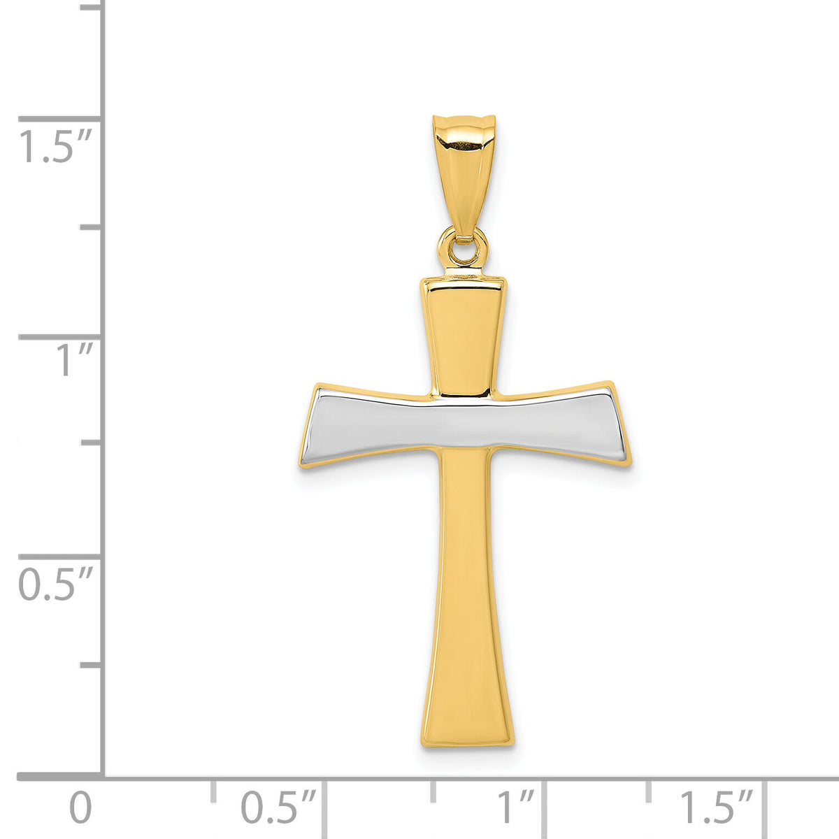 14Kw/Rhodium Polished Cross Pendant-K4967