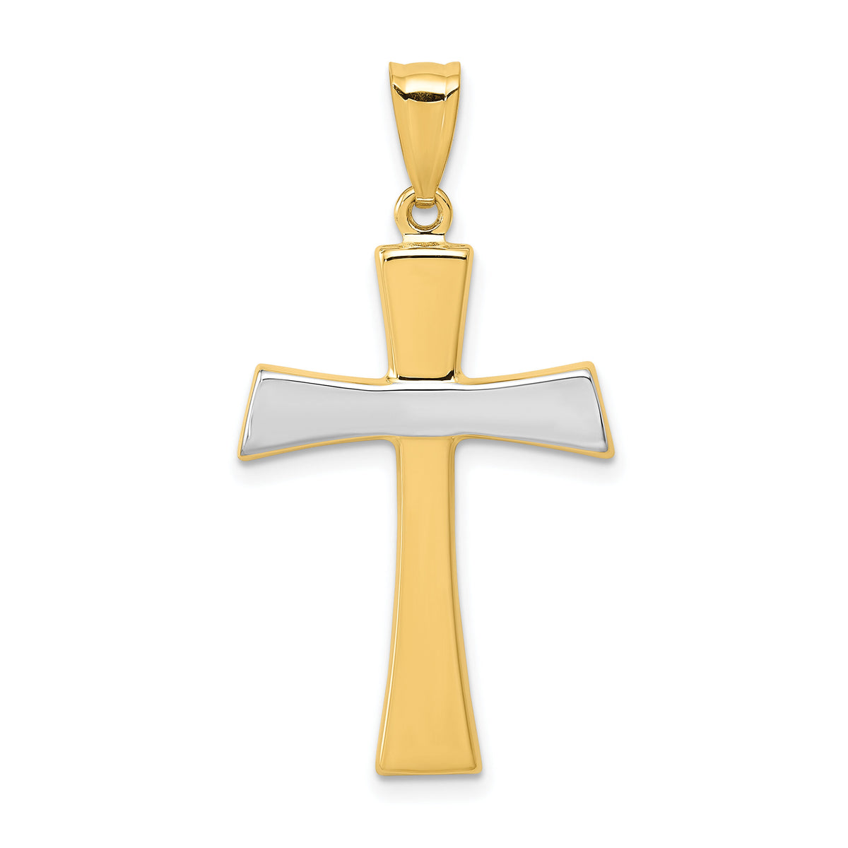 14Kw/Rhodium Polished Cross Pendant-K4967