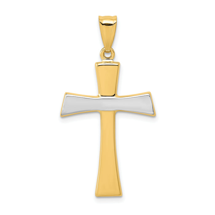 14Kw/Rhodium Polished Cross Pendant-K4967