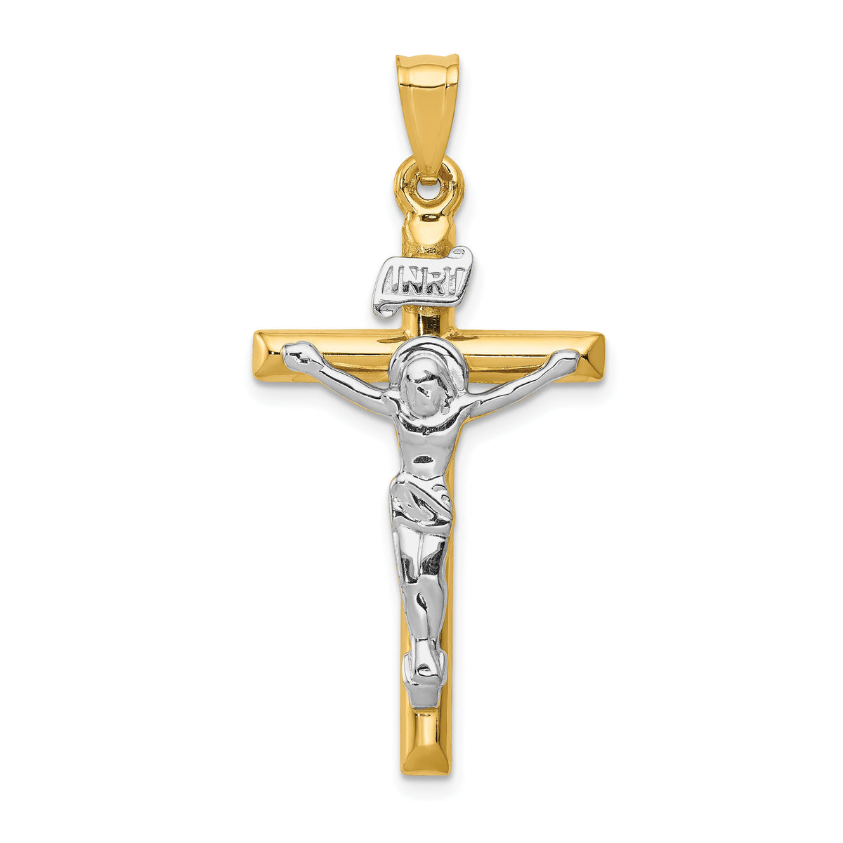 14k Two-tone INRI Crucifix Pendant-K501