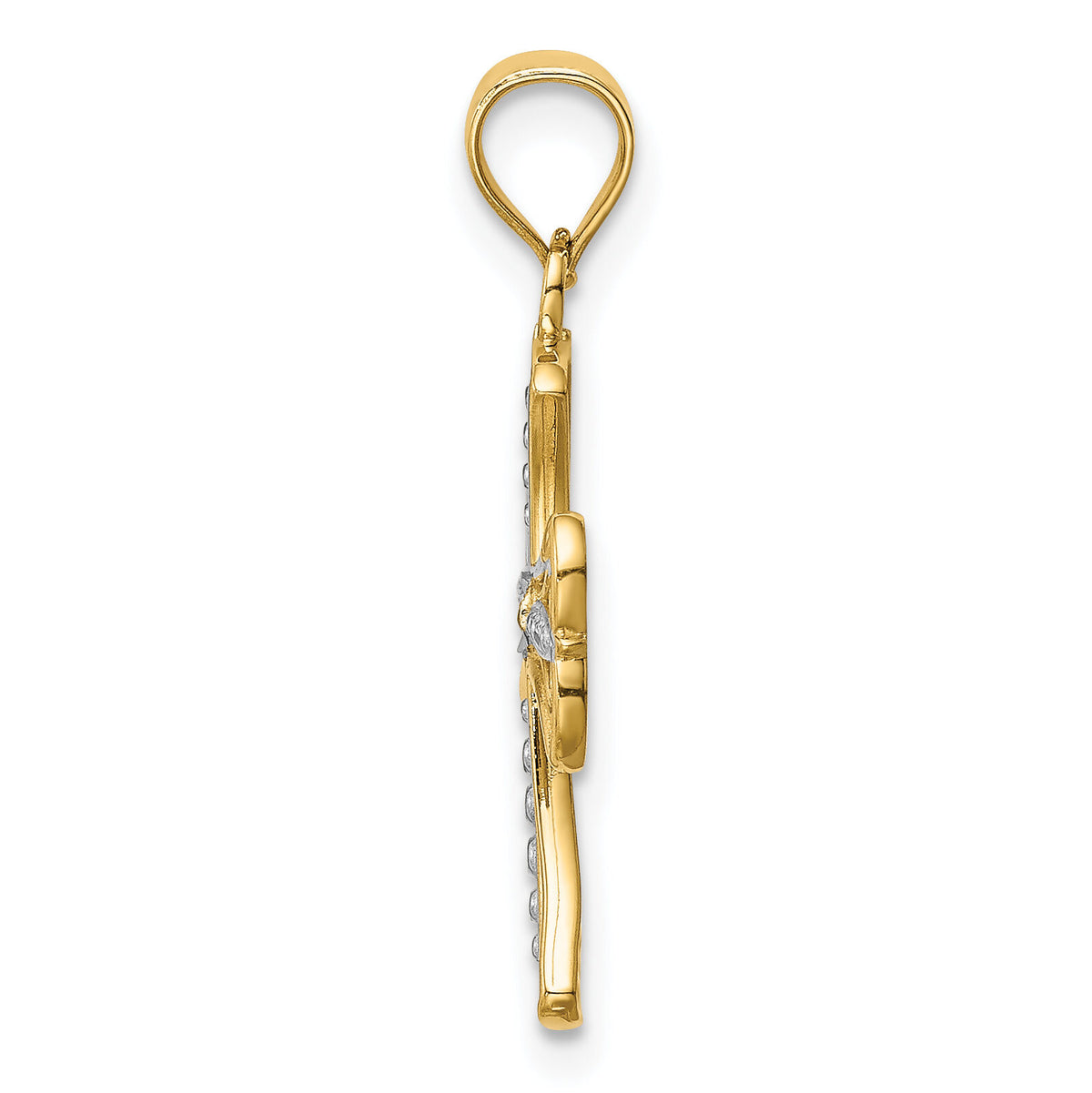 14k w/Rhodium Diamond-cut Cross Pendant-K5018