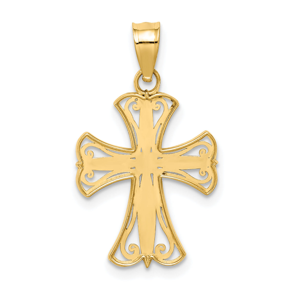 14k w/Rhodium Diamond-cut Cross Pendant-K5018