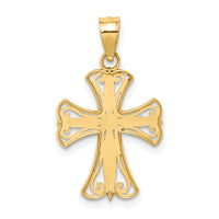 14k w/Rhodium Diamond-cut Cross Pendant-K5018