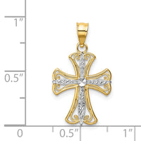 14k w/Rhodium Diamond-cut Cross Pendant-K5018
