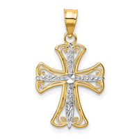 14k w/Rhodium Diamond-cut Cross Pendant-K5018