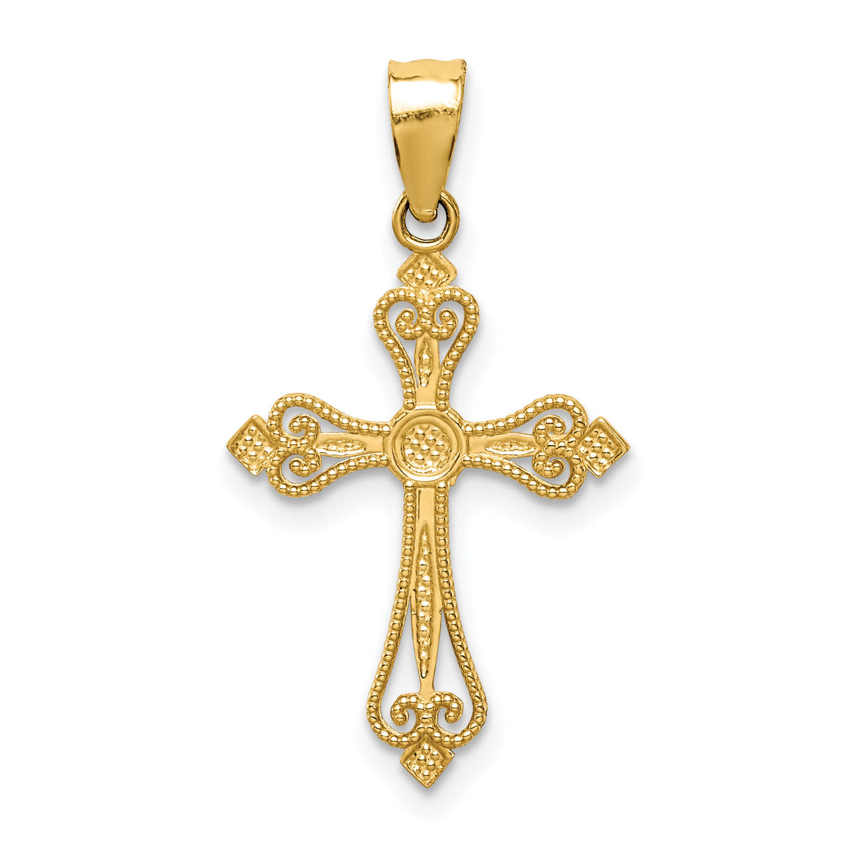 14k Mini Budded Cross Pendant-K5025